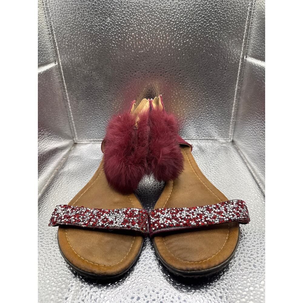 Forever 21 Pink Faux Fur Ankle Strap Flat Slide Sandals Women's 7